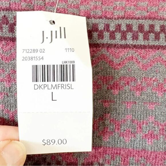 J Jill Dusty Purple Winter Print Crew Neck‎ Sweater Women’s Size Large L New $89 - Picture 4 of 9